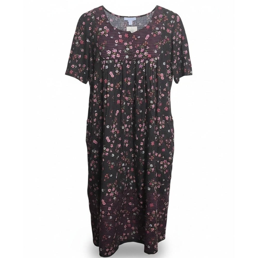 ONLY NECESSITIES 3X Floral Print Nightgown House Dress Short Sleeve V Neck